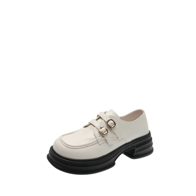 Buckled Faux Leather Loafers Platform