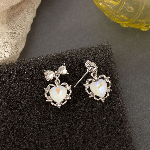 Drop Earring Heart Rhinestone
