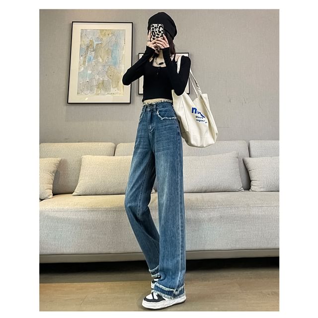 Fit (Various Jeans Designs) High Washed Frayed Waist Loose