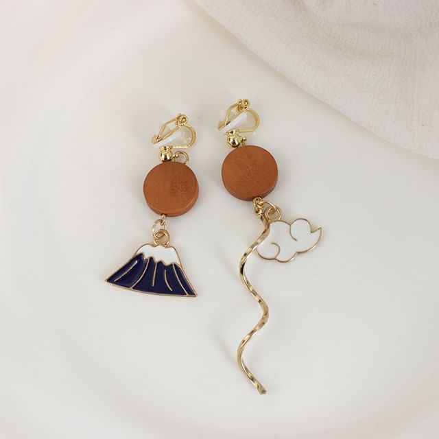 Drop Earring / Enamel On Asymmetrical Mountain Clip