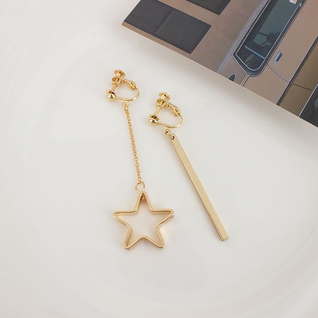Asymmetrical / Clip On Drop Earring Star