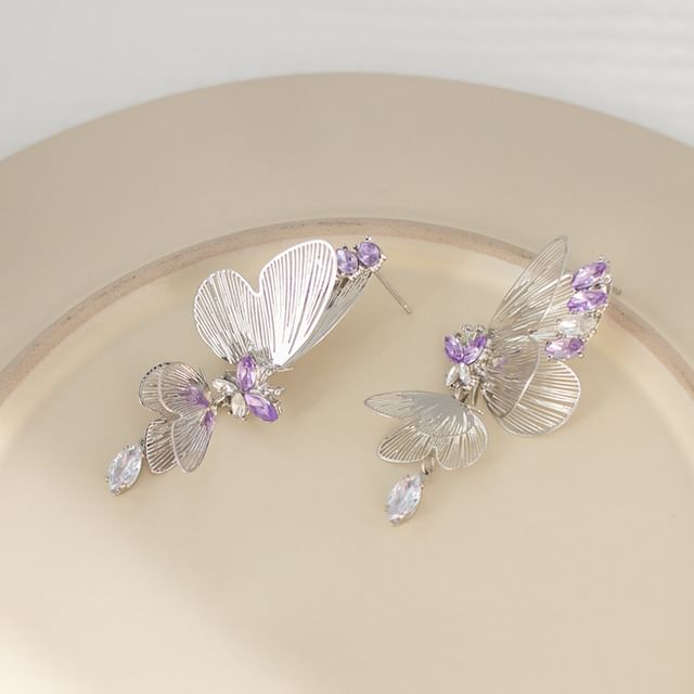 On Earring Butterfly / Drop Rhinestone Clip
