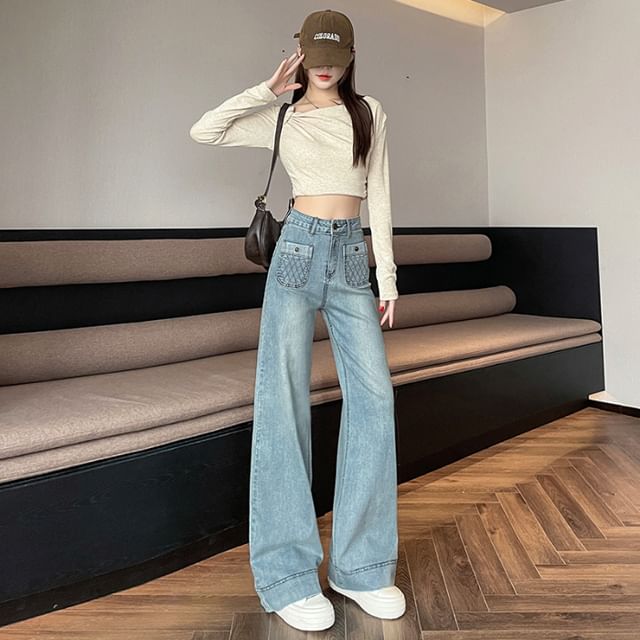 Loose Designs) Fit Washed High Jeans Rise (Various