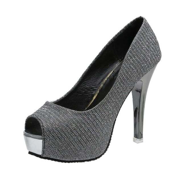 Platform Glitter Pump Heel Peep-Toe Stiletto