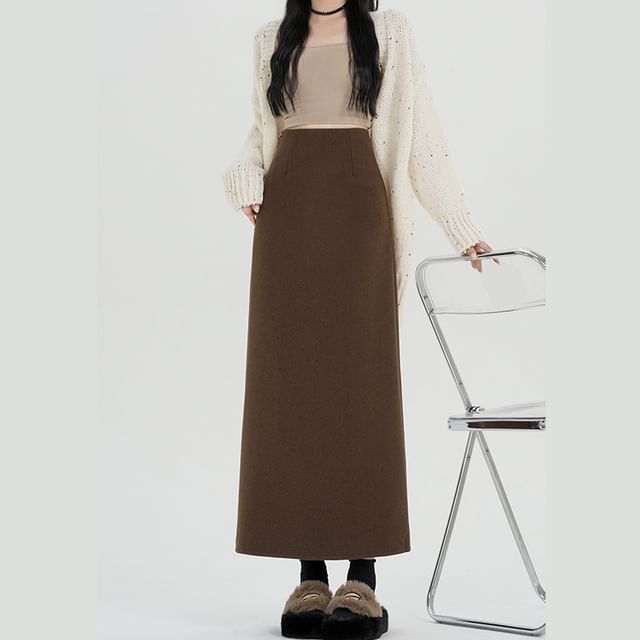 Plain Skirt Waist Slit A-Line High Back Midi