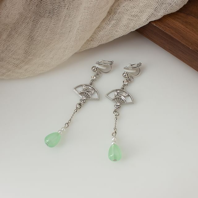 Earring / Clip On Faux Jade Drop Fan