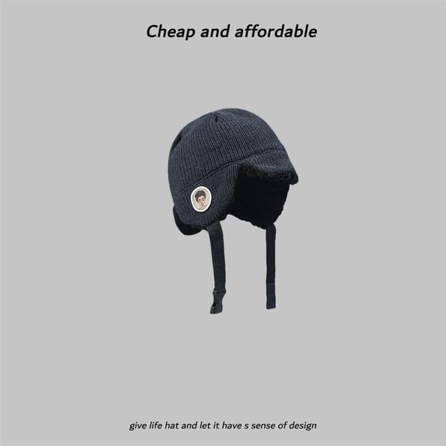 Trapper Embroidered Knit Hat Cartoon