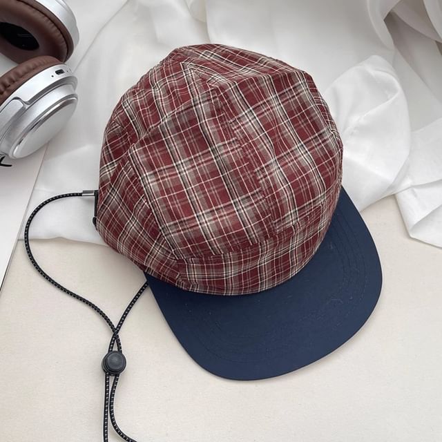 Drawstring Cap Baseball Plaid