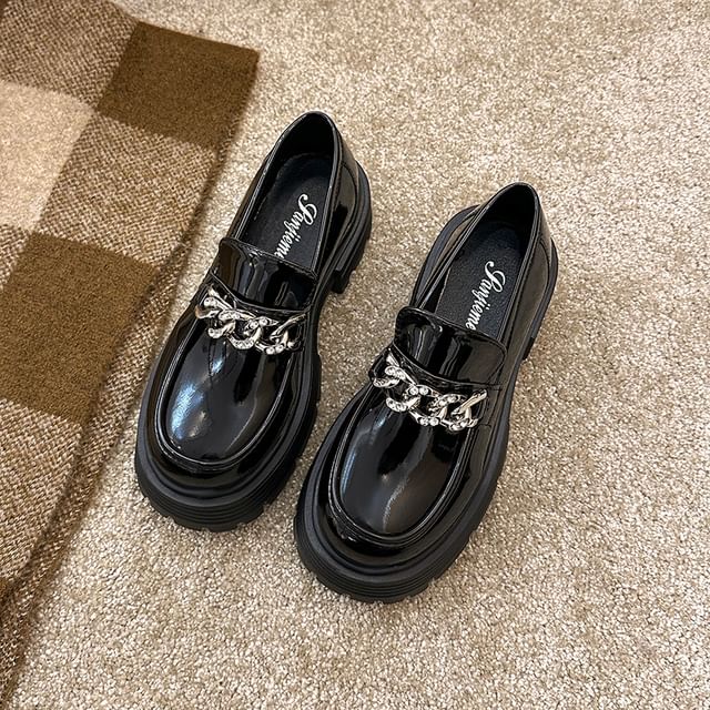 Chain Platform Accent Plain Loafers