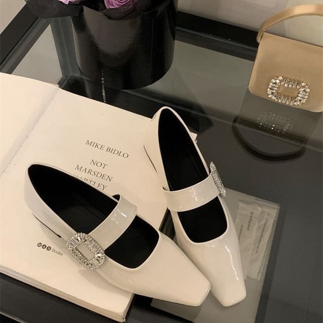 Pumps Low Mary Buckle Jane Heel Rhinestone