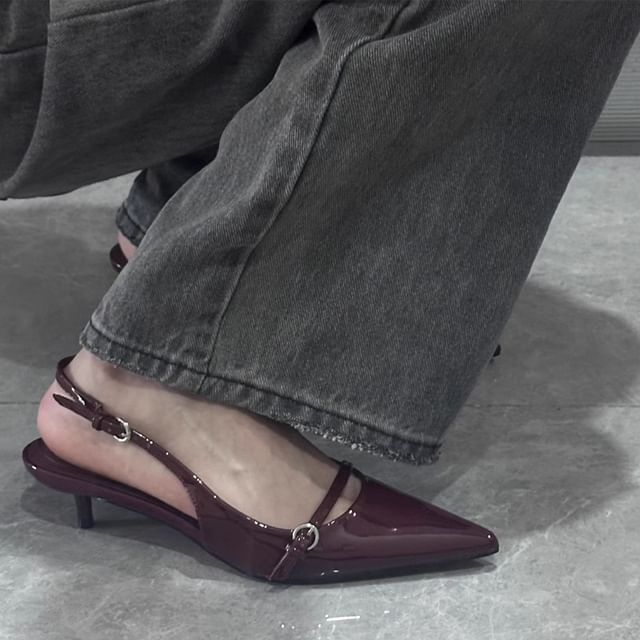 Low Heel Buckle Stiletto Pumps