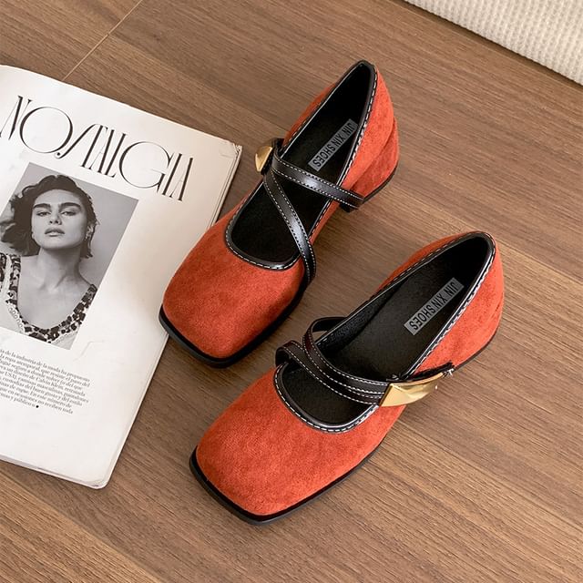 Square Pumps Chunky Mary Contrast Trim Heel Toe Jane