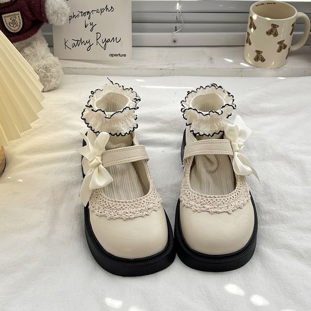 Bow Shoes Lace Trim Mary Jane Platform