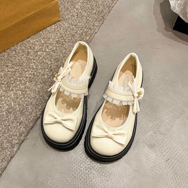 Bow Frill Shoes Platform Mary Jane