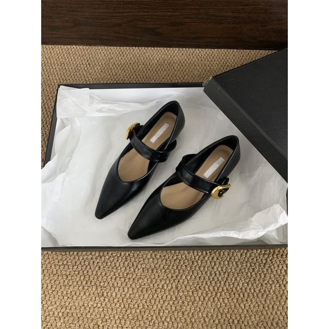 Shoes Mary Leather Pointed Toe Faux Plain Jane