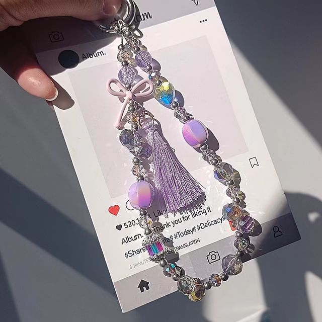 Bow Crystal Pad with Phone Strap Faux Lanyard