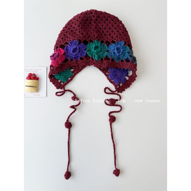 Hat Knit Crochet Bonnet Floral