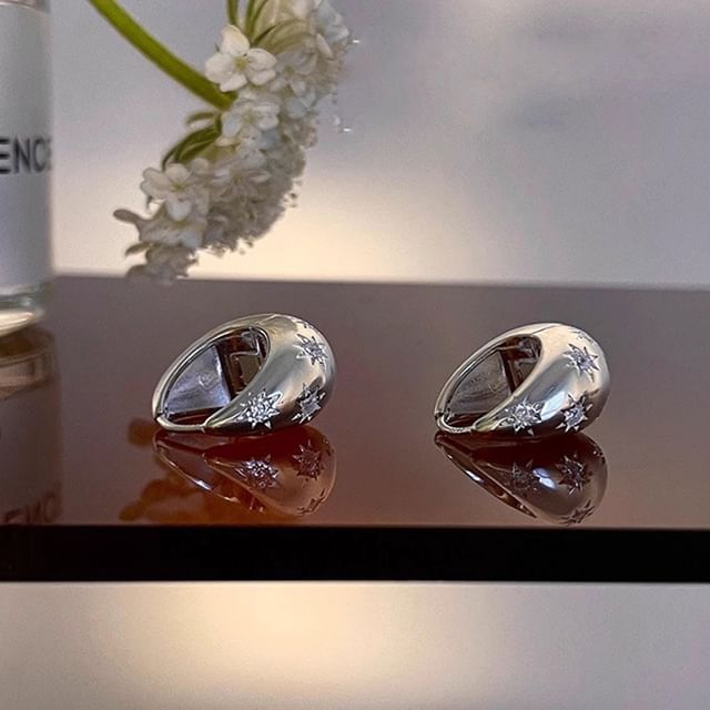 Earring Alloy Polished Huggie Rhinestone