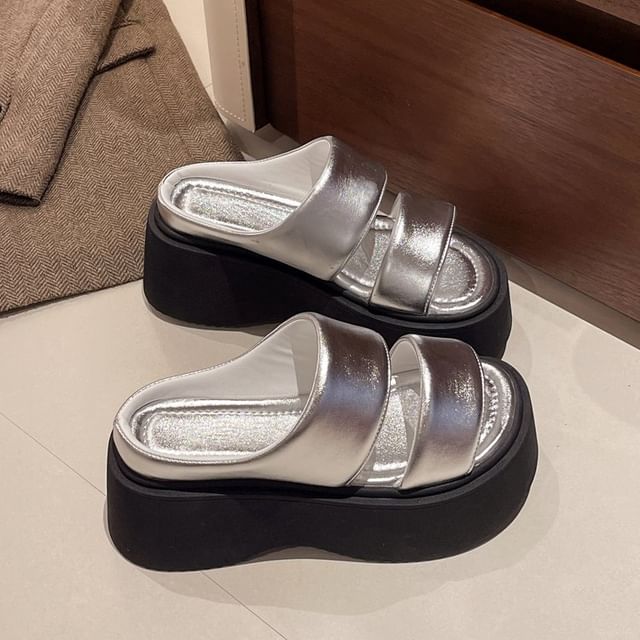 Platform Sandals Leather Faux Slide