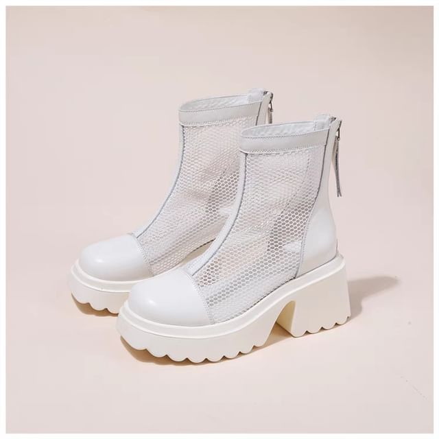 Zip-Up Panel Boots Platform Mesh Short