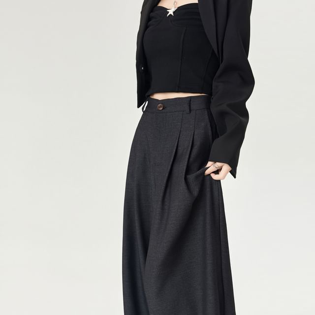 Wide Pants Rise Plain Dress Leg High