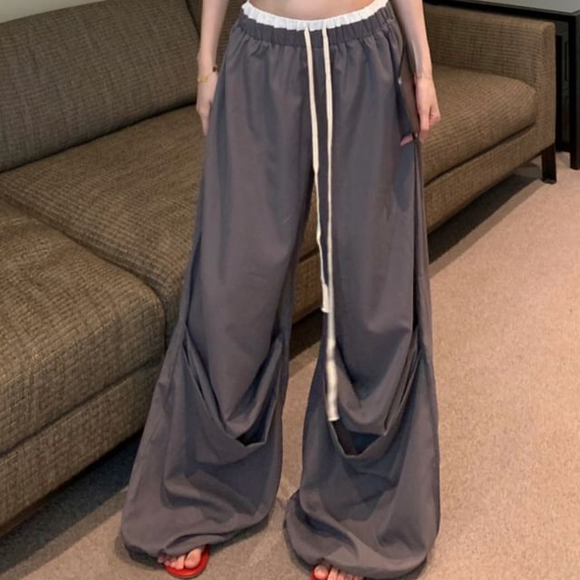 Camisole Leg Print Top Contrast Waist Lettering Pants / Wide Crop Trim Drawstring