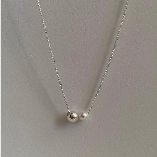 Sterling 925 Silver Faux Necklace Ball Pearl