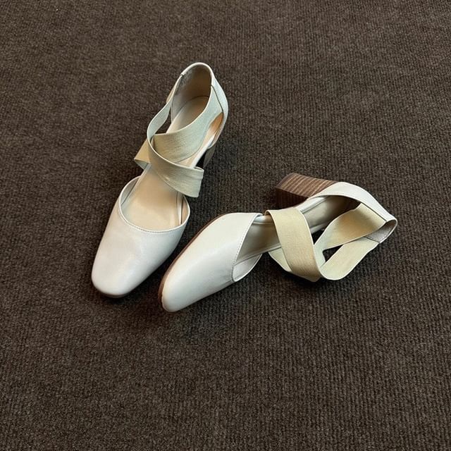 Chunky Shoes Strap Heel Mary Jane Cross