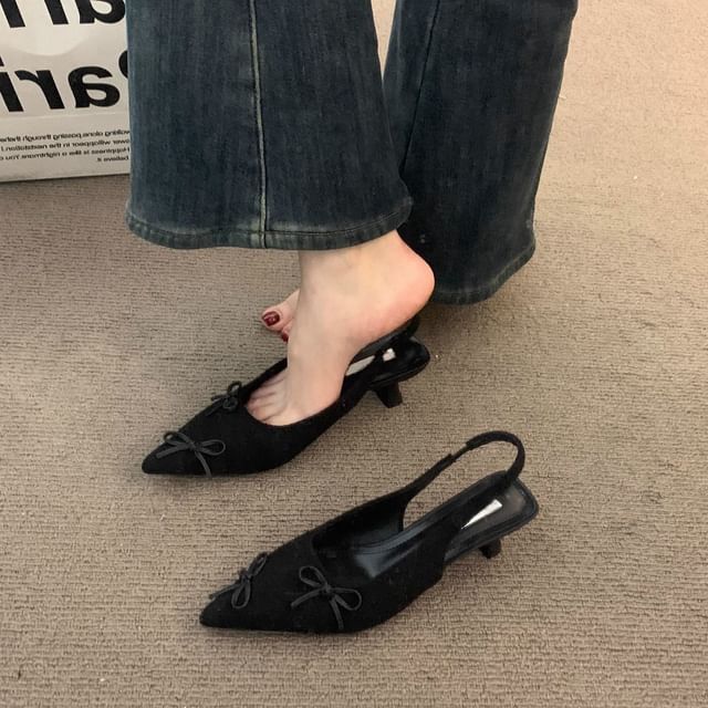 Bow Sandals Slingback Pointy Kitten Heel