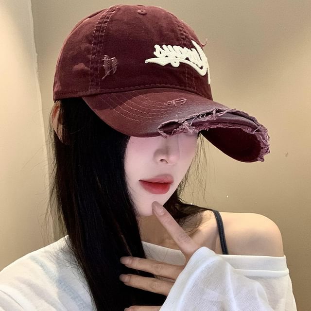 Lettering Applique Distressed Cap Baseball