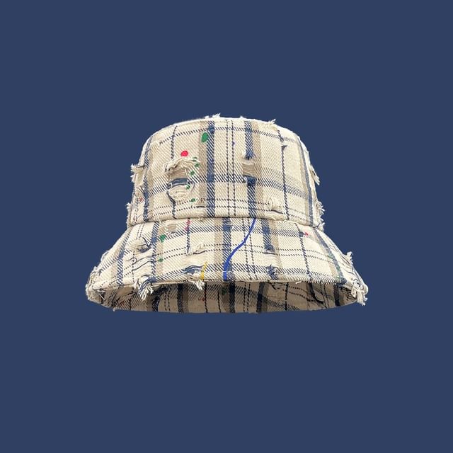 Hat Plaid Distressed Bucket