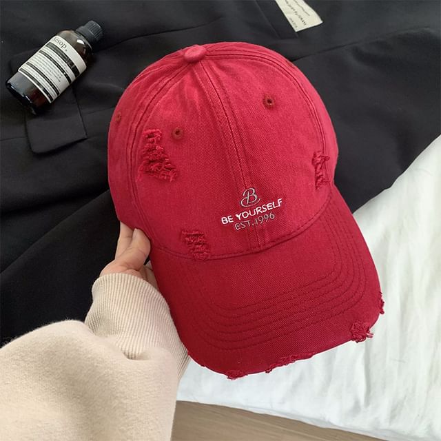 Lettering Embroidered Baseball Distressed Cap