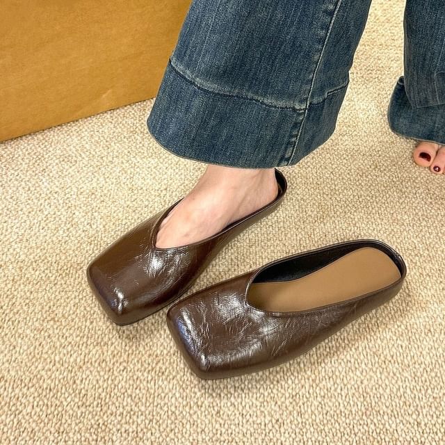 Square Leather Faux Mules Toe