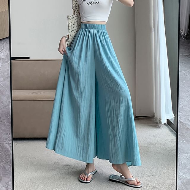 Cropped Waist Culottes Plain High
