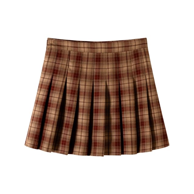 Plaid Rise Mini Skirt High A-Line Pleated