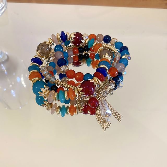 Bead Faux Tassel Set Bracelet Wooden (Various / Gemstone Designs)