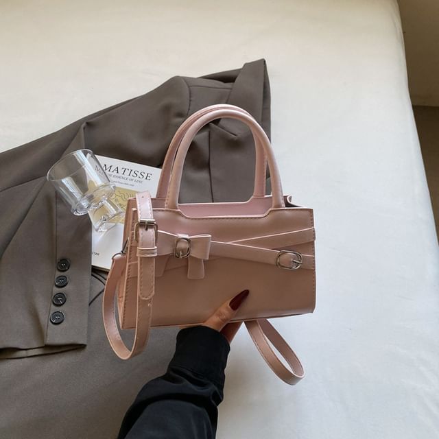 Faux Leather Crossbody Handle Buckled Bow Top Bag
