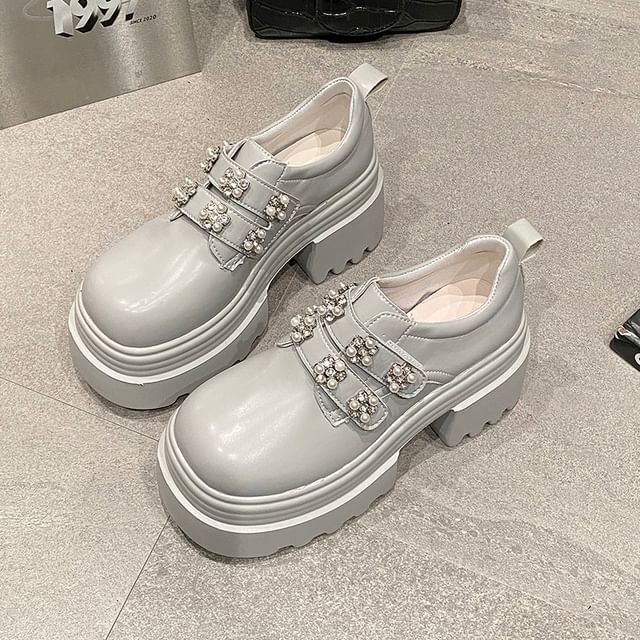 Platform Shoes Embellished Faux Leather