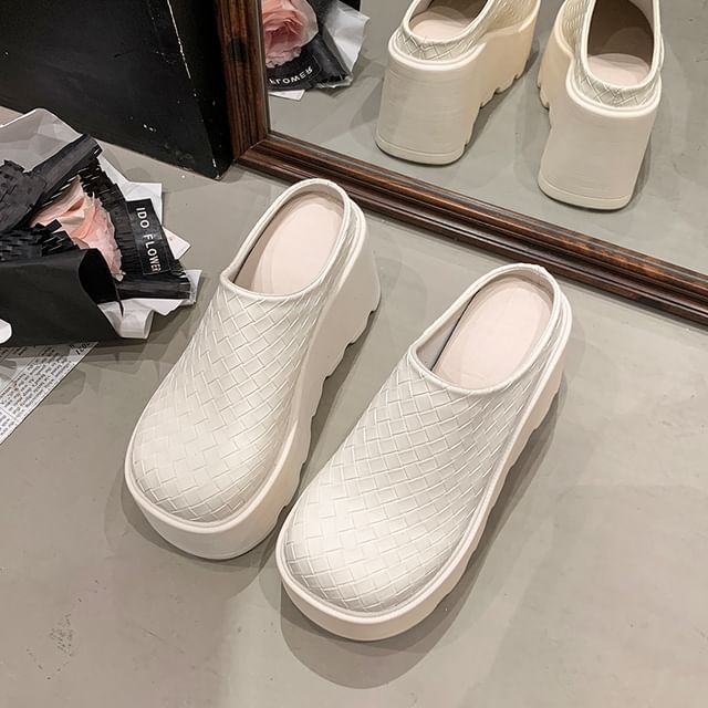 Leather Plain Faux Platform Mules