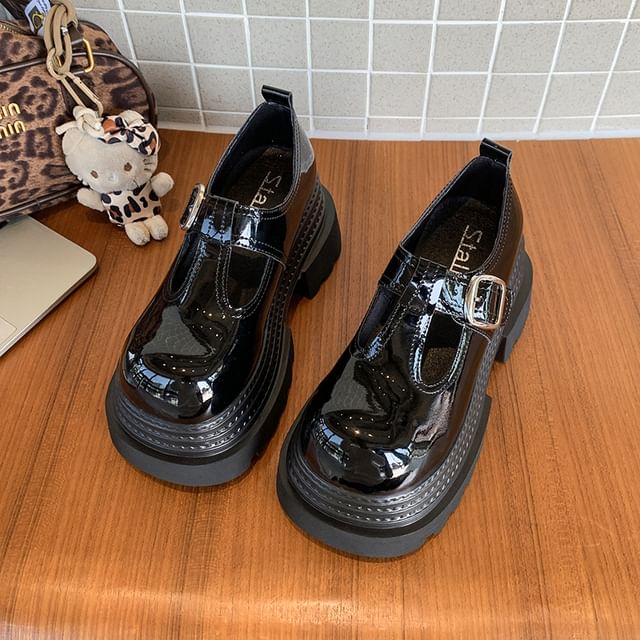 Jane Plain Platform Faux Shoes Mary T-Strap Leather