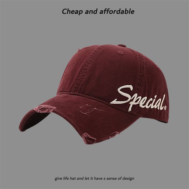 Letter Embroidered Distressed Cap