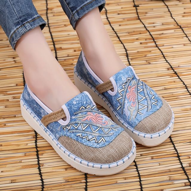 Slip Ons Platform Panel Embroidered