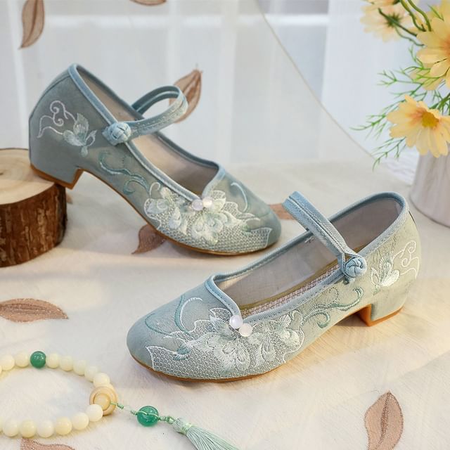 Shoes Block Embroidered Heel