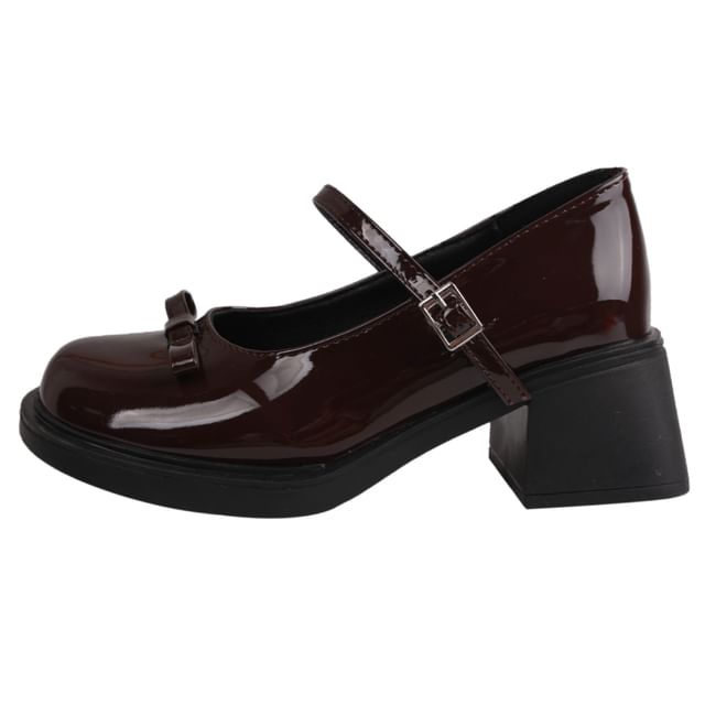 Chunky Bow Heel Jane Mary Pumps