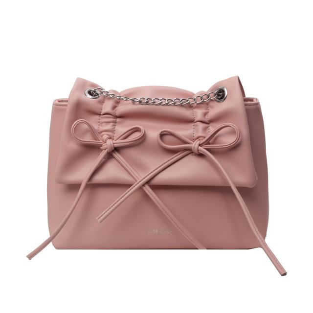 Chain Strap Bow Shoulder Faux Leather Bag