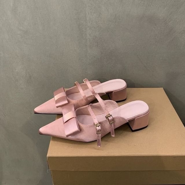 Chunky Jane Toe Mules Mary Pointed Heel Bow