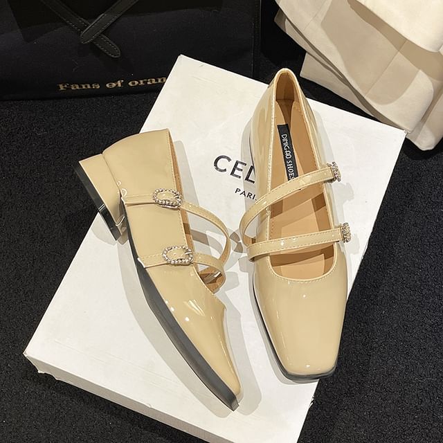 Sandals Double Low Strap Heel Square-Toe