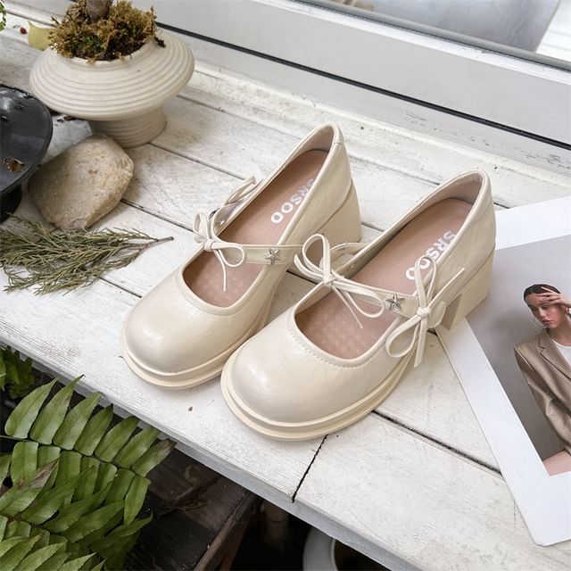 Chunky Jane Bow Mary Heel Shoes