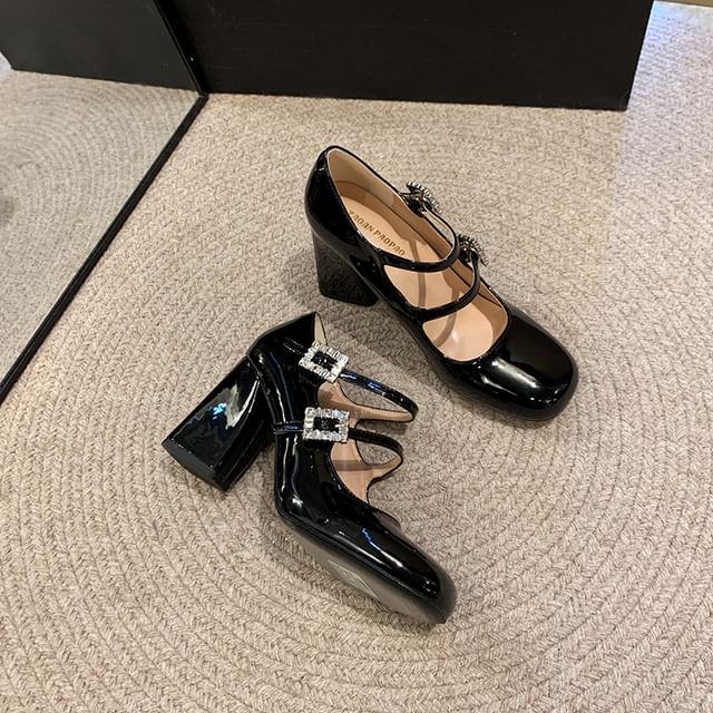 Buckled Rhinestone Double Strap Jane Mary Shoes