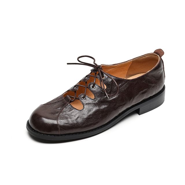 Leather Lace-Up Faux Shoes Oxford Cutout